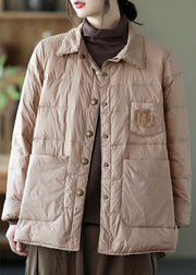 Beautiful Khaki Button Loose low high design Winter Down Coats