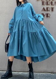 Beautiful Lapel Cinched Spring Clothes For Women Fabrics Blue Dresses - bagstylebliss