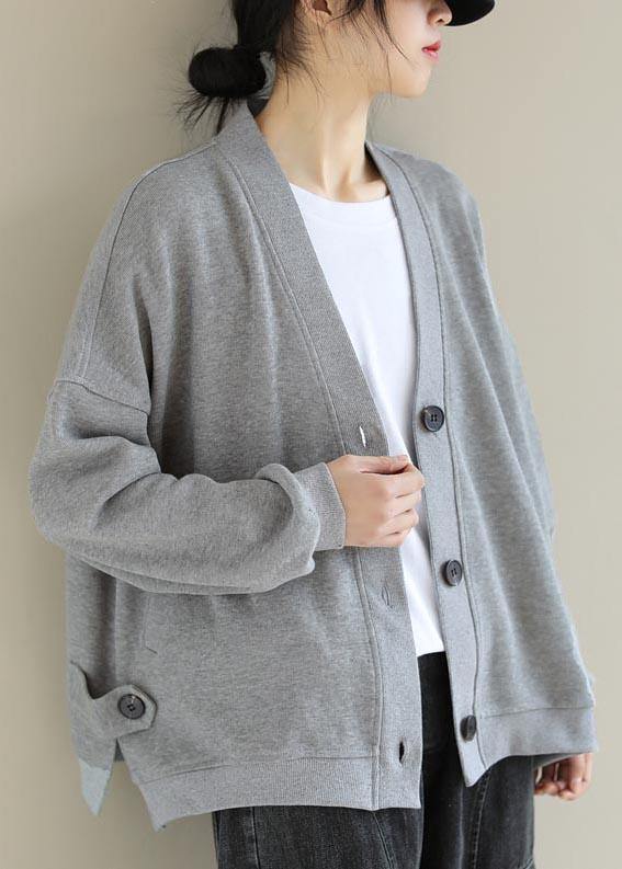 Beautiful Light Gray Top Quality Clothes Gifts V Neck Button Down Spring Jackets - bagstylebliss