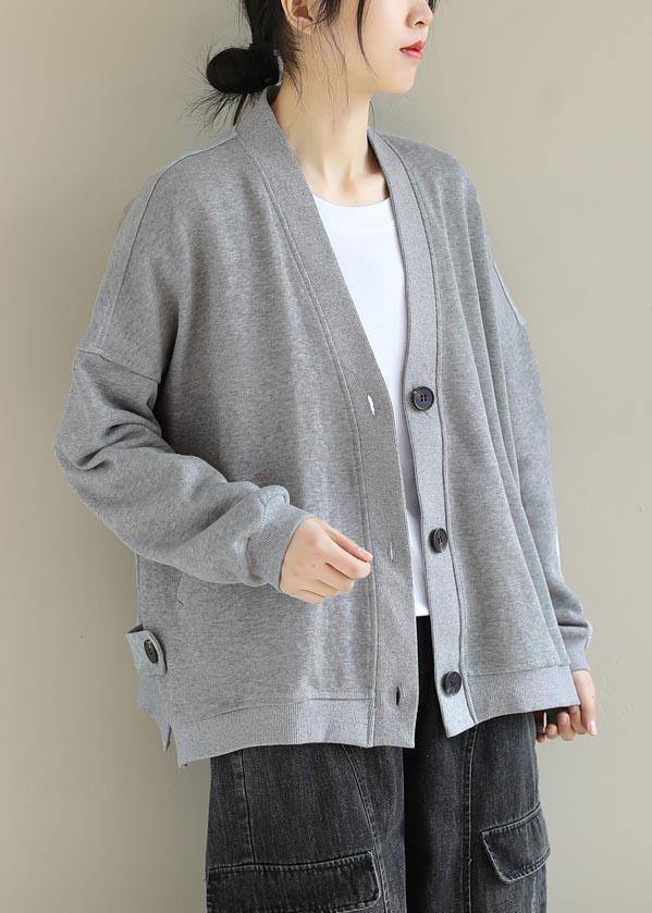 Beautiful Light Gray Top Quality Clothes Gifts V Neck Button Down Spring Jackets - bagstylebliss