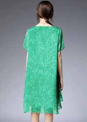 Beautiful Light Green Loose Print Summer Chiffon Dress - bagstylebliss