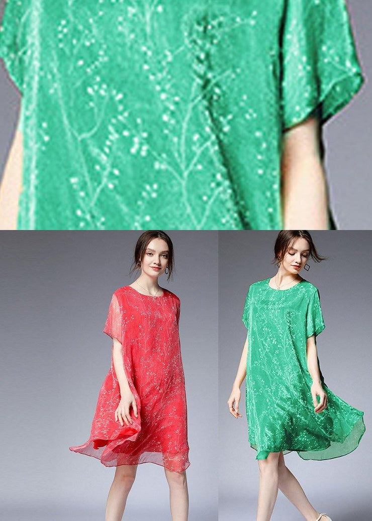 Beautiful Light Green Loose Print Summer Chiffon Dress - bagstylebliss