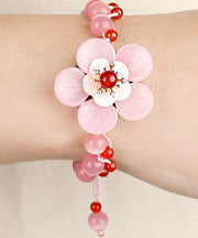 Beautiful Light Pink Coloured Glaze Shell Flower Cat's Eye Garnet Charm Bracelet