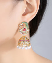 Beautiful Multi Color Zircon Phoenix Pearl Drop Earrings