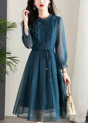 Beautiful Navy Ruffled Tie Waist Patchwork Chiffon Dress Summer