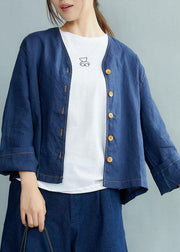 Beautiful Navy V Neck Button Fall Long sleeve Coat - bagstylebliss