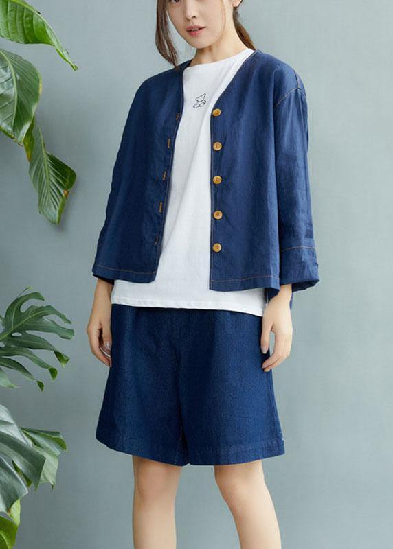 Beautiful Navy V Neck Button Fall Long sleeve Coat - bagstylebliss