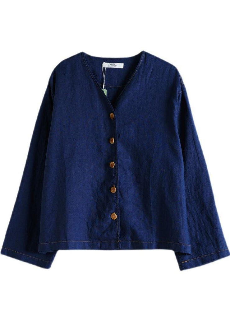 Beautiful Navy V Neck Button Fall Long sleeve Coat - bagstylebliss