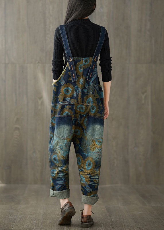 Beautiful Navy pockets Print jeans Jumpsuit Spring