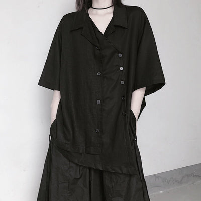 Beautiful Notched Patchwork Tunic Shape Black blouses - bagstylebliss