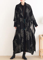 Beautiful Notched asymmetric Plus Size coats women black print silhouette coats - bagstylebliss