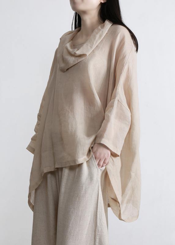 Beautiful Nude Turtle Neck Batwing Sleeve Two Piece Set Women Clothing Summer Linen - bagstylebliss