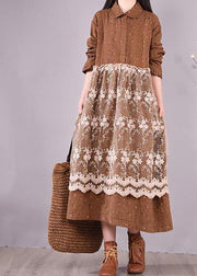 Beautiful Patchwork Lace Spring Clothes For Women Catwalk Chocolate Print Long Dresses - bagstylebliss