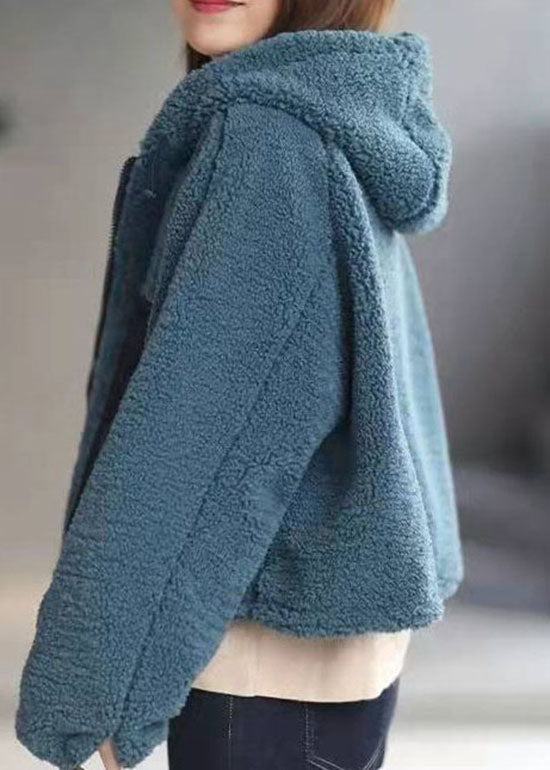 Beautiful Peacock blue Hooded Faux Fur Coat Winter