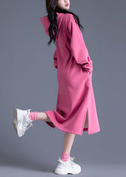 Beautiful Pink Hooded Cinched Side Open Warm Fleece Sweatshirts Dress Spring