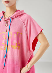 Beautiful Pink Hooded Letter Pockets Cotton Sweatshirt Summer