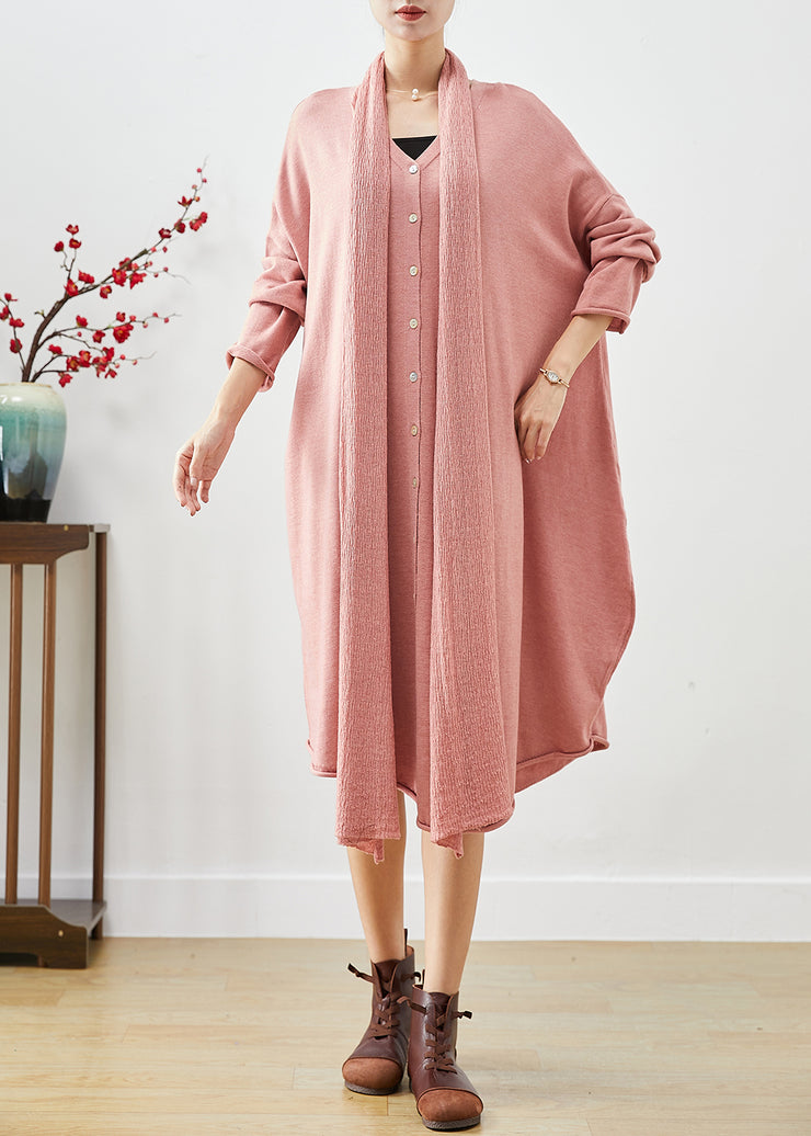 Beautiful Pink Oversized Complimentary Scarf Knit Dress Batwing Sleeve