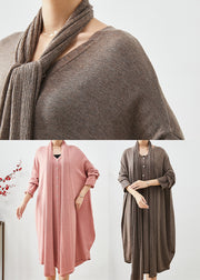 Beautiful Pink Oversized Complimentary Scarf Knit Dress Batwing Sleeve