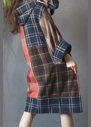 Beautiful Plaid Patchwork hooded Cotton Linen Holiday Dress Summer - bagstylebliss