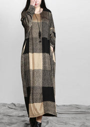 Beautiful Plaid Pockets Long sleeve Maxi Dresses Fall - bagstylebliss