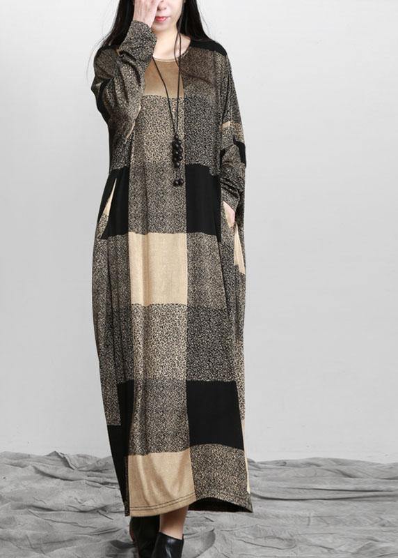 Beautiful Plaid Pockets Long sleeve Maxi Dresses Fall - bagstylebliss