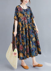 Beautiful Plant printing o neck Cinched Dresses summer Dress - bagstylebliss