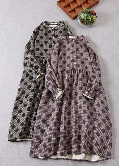 Beautiful Purple Button Patchwork Pockets Fall Print Party Dress Long sleeve - bagstylebliss