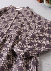 Beautiful Purple Button Patchwork Pockets Fall Print Party Dress Long sleeve - bagstylebliss