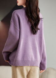 Beautiful Purple O-Neck Animal Print Thick Cotton Knit Sweater Long Sleeve