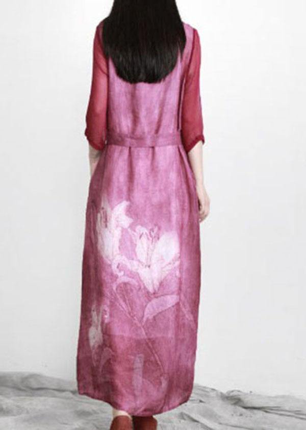 Beautiful Purple Print Linen Tunic Maxi Dresses - bagstylebliss