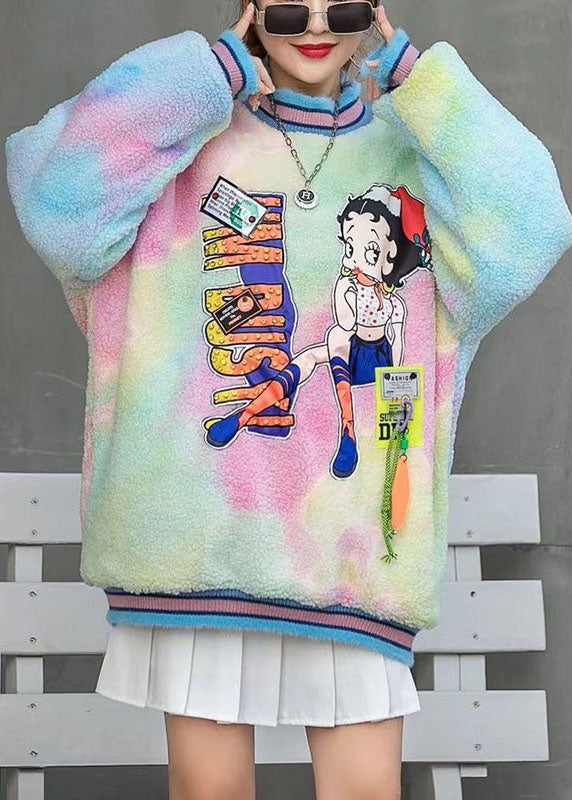 Beautiful Rainbow Turtleneck Print Fall Character Loose Sweatshirts Top