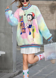 Beautiful Rainbow Turtleneck Print Fall Character Loose Sweatshirts Top