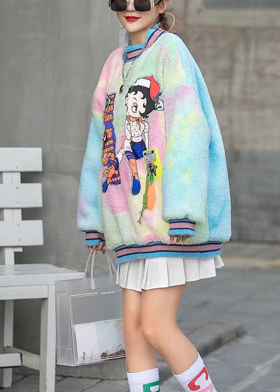 Beautiful Rainbow Turtleneck Print Fall Character Loose Sweatshirts Top