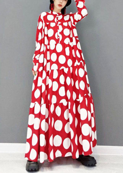 Beautiful Red Dot Patchwork Dress Fall Long Sleeve - bagstylebliss