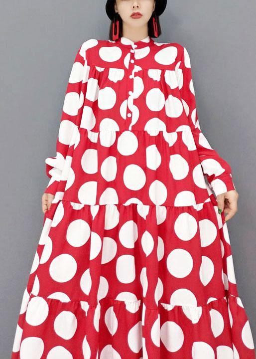 Beautiful Red Dot Patchwork Dress Fall Long Sleeve - bagstylebliss