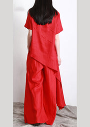 Beautiful Red O-Neck Asymmetrical Linen Top And Pants Two Pieces Sets Summer