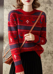 Beautiful Red O-Neck Brief Casual Loose Fall Sweater