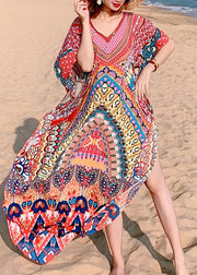 Schönes rotes Druck-Strand-Kleid-Mittelkleid-Sommer