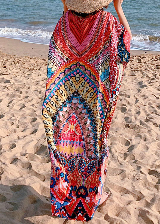 Schönes rotes Druck-Strand-Kleid-Mittelkleid-Sommer