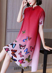 Beautiful Red Print butterfly side open Summer Robe Dresses - bagstylebliss