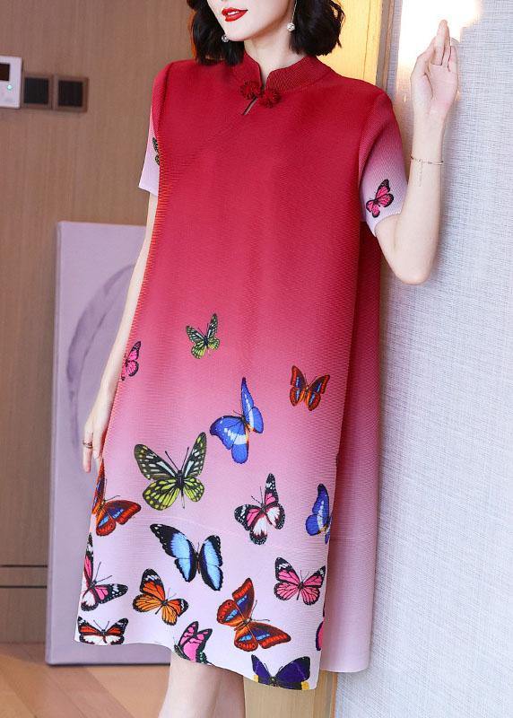 Beautiful Red Print butterfly side open Summer Robe Dresses - bagstylebliss