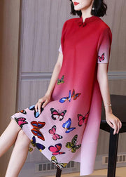 Beautiful Red Print butterfly side open Summer Robe Dresses - bagstylebliss