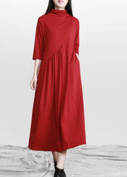 Beautiful Red Stand Cinched asymmetrical design Maxi Dresses Fall - bagstylebliss