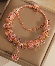 Beautiful Rose Gold Sterling Silver Crystal Crown Tassel Charm Bracelet