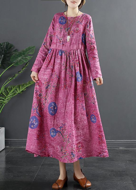 Beautiful Rose Print Tunics O Neck Patchwork Maxi Dress - bagstylebliss