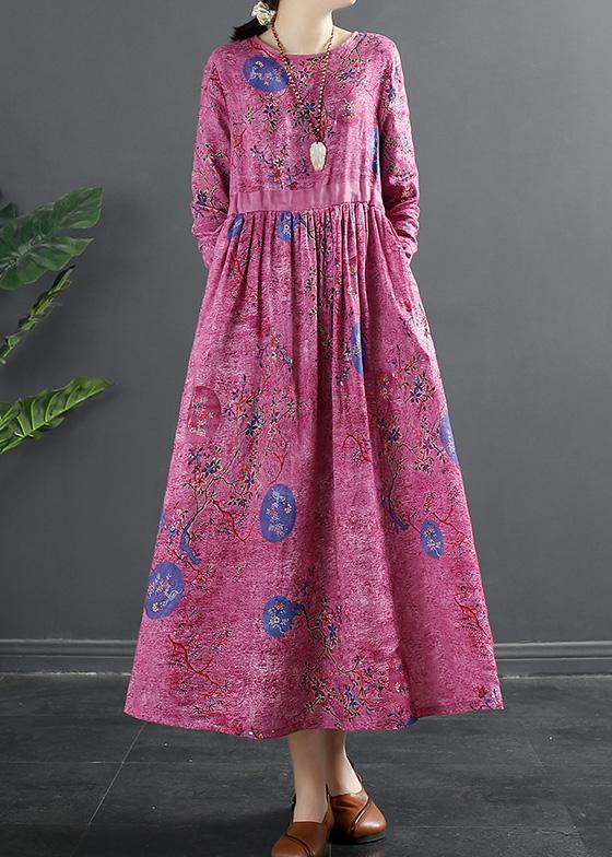 Beautiful Rose Print Tunics O Neck Patchwork Maxi Dress - bagstylebliss