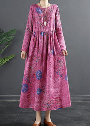 Beautiful Rose Print Tunics O Neck Patchwork Maxi Dress - bagstylebliss