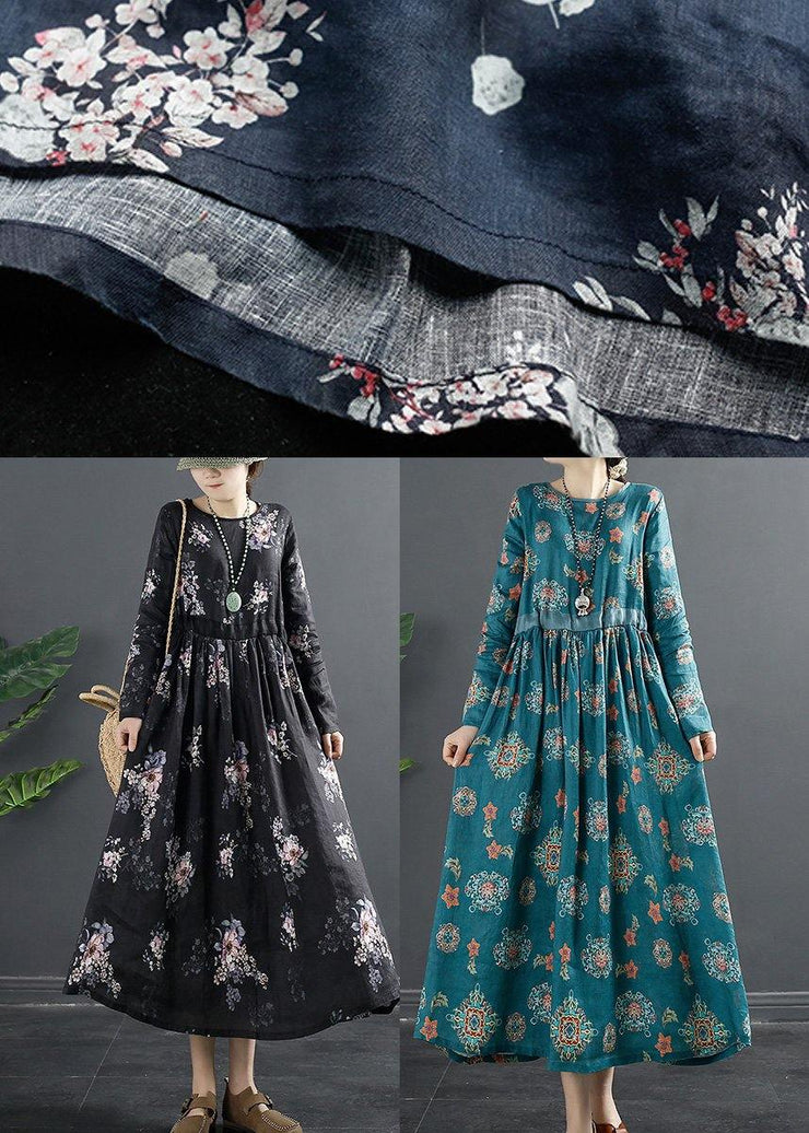 Beautiful Rose Print Tunics O Neck Patchwork Maxi Dress - bagstylebliss