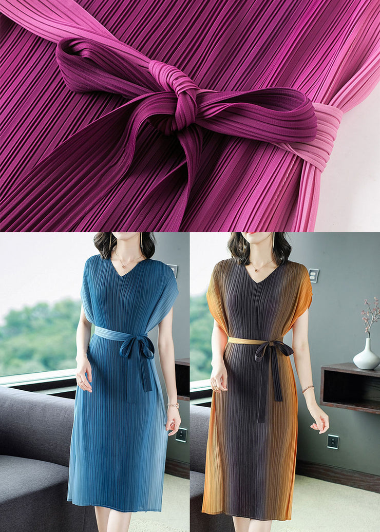 Beautiful Rose Wrinkled Tie Waist Chiffon Vacation Dresses Summer