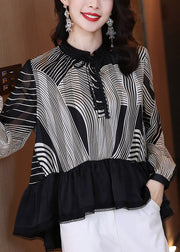 Schöne Rüschen Striped Patchwork Chiffon Shirt Tops Langarm